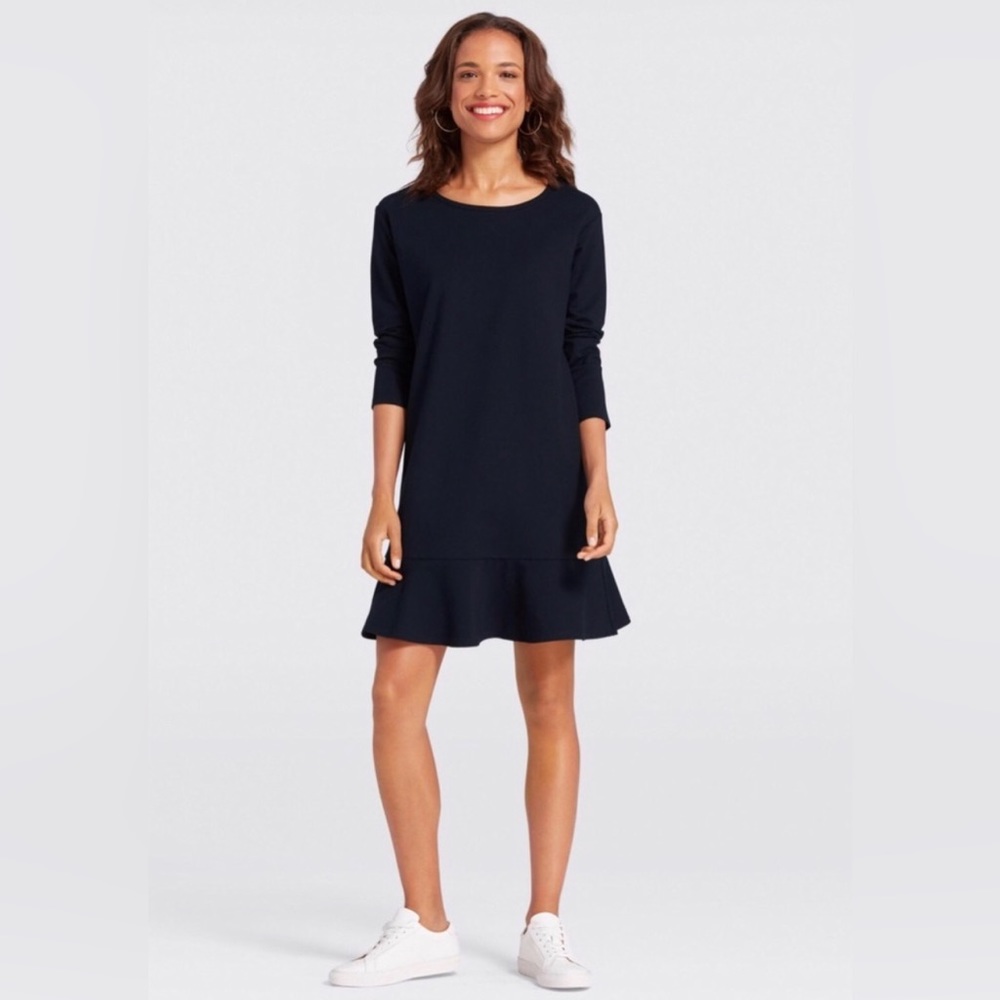 Draper James Solid Tulip Classic Blue  Ruffle Hem 3/4 Sleeve Dress Large